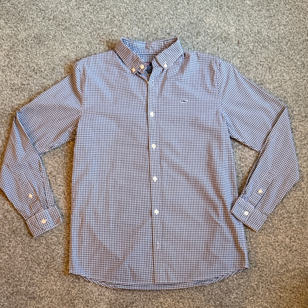 Vineyard Vines Whale Shirt Youth XL (18) Navy Blue Gingham